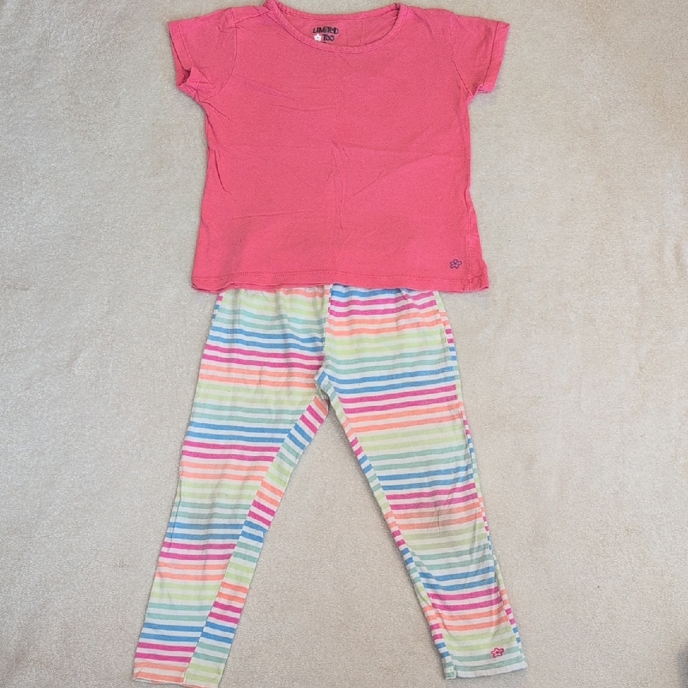 Limited Too Pajama Set Girls 7/8 Pink Top & Striped Pants